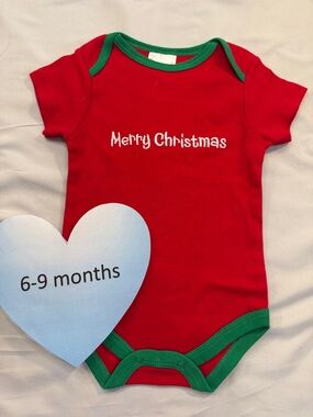 Red and Green Long Sleeve Merry Christmas Baby Onesie Top
